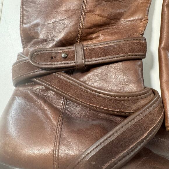 Y2K Vintage Cole Haan Tall Brown Leather Buckle Harness Riding Boot Size 7.5 - Picture 7 of 11